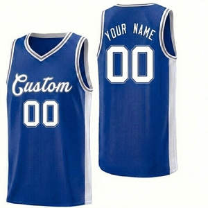 Custom Sublimated Basketball Jersey V-Neck Sleeveless Blue White Trim Unisex Adult Breathable Polyester Team Uniform - Product Image 1