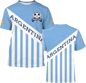 Camiseta de Fútbol de Argentina, Azul Claro con Rayas Blancas, Secado Rápido, Personalizada, de Poliéster, para Fanáticos del Deporte, Origen Importado - Product Image 1