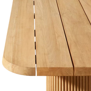 Coastal Fluted Outdoor Dining <b>Table</b> <b>Solid</b> Teak <b>Wood</b> Slatted <b>Top</b> Ribbed Pedestal Base Luxury Patio Hotel Garden Furniture - Product Image 2