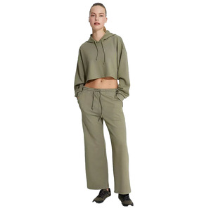 En gros, survêtement d'hiver en polaire à manches longues et à capuche de haute qualité, et sweat-shirt court de yoga vierge à logo personnalisé - Product Image 4