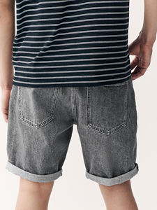 Shorts en jean vintage pour homme, délavé clair, taille mi-haute, coupe droite, en coton, décontracté, respirant, écologique, avec poches et surpiqûres - Product Image 5