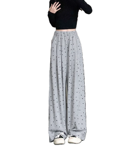 Pantalon taille haute à jambes larges pour femmes, motif à pois, coupe ample, longueur complète, taille élastique, style décontracté, vêtements d'automne - Product Image 3