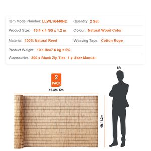 Rideau en roseaux naturels 4 pi x 16,4 pi, lot de 2, pour balcon extérieur, clôture décorative, rouleau pour cour et patio - Product Image 5