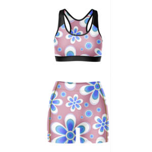 Ensemble de sport 2 pièces personnalisé pour femmes, taille mi-haute, respirant, grande taille, avec soutien-gorge de sport et short à logo frontal, idéal pour le yoga et la gym - Product Image 3