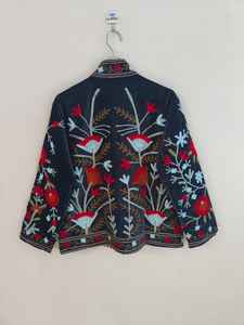 Veste en velours bleu marine brodée à la main style indien, robe de mariée bohème, veste de festival, cadeau de Noël - Product Image 6