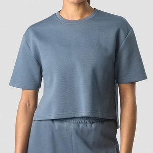 เสื้อยืดครอปดีไซน์เอวสูง ผ้ายืดหยุ่นสูง ไซส์ใหญ่ ระบายอากาศได้ดี ใส่สบายในฤดูร้อน แห้งเร็ว สีพื้น - Product Image 1