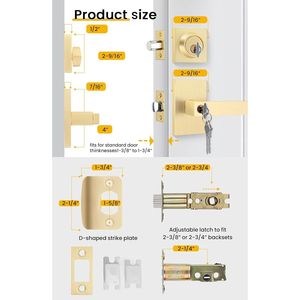 Set Serratura Esterna Dorata per Porta, Maniglia Quadrata Contemporanea in Lega di Zinco Resistente con Serratura a Catenaccio per Porta d'Ingresso - Product Image 1