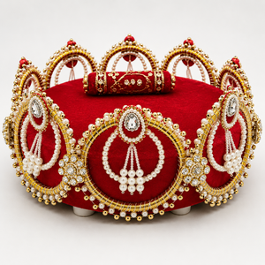 Handmade Red Velvet Singhasan For Laddu Gopal Ji Ganesh Ji Pearl Gold Pooja Throne Deity Seat Decor janmashtami home <b>mandir</b> - Product Image 6