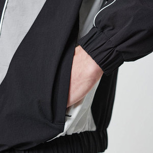 Men's Black Gray Solid Skinny <b>Wind</b> <b>Breaker</b> Tracksuit Full Sleeve Drawstring Stand Collar Sporty Breathable Lightweight - Product Image 3