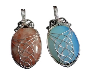 Collier en pierre naturelle d'agate de qualité supérieure, avec pendentif en pierre de soleil enroulé de fil de cuivre, figurine en cristal sculpté, vente en gros - Product Image 3