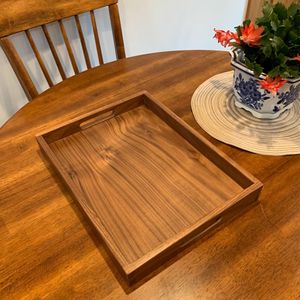 Rectangle Acacia Wooden Food Plate Drink <b>Coffee</b> Serving Tray for Restaurant <b>Walnut</b> Wood Serving Tray Handles Decorative Tray - Product Image 4