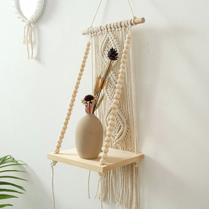 White Macrame <b>Wall</b> Hanging Shelf with Cotton Pearls Bohemian Handmade <b>Decorative</b> Hanging Shelf for Home <b>Wall</b> <b>Decoration</b> - Product Image 5
