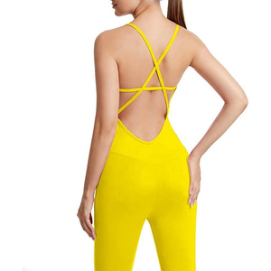 Mono de yoga amarillo de cintura alta para mujer, con tirantes finos, control de abdomen, moldeador, ajuste ceñido, largo hasta el tobillo, para primavera y verano - Product Image 4