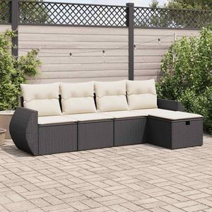 Set divano da giardino modulare in 5 pezzi in PE Rattan nero - Product Image 1