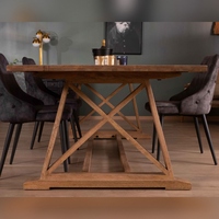 Table à manger asiatique Vandana Ivory Layer 240cm en bois massif avec plateau rectangulaire