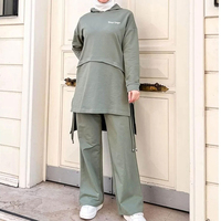 Setelan Olahraga Wanita Muslim 2pcs Bahan Fleece Polyester Solid, Berkancing, Kasual, Bordir, Panjang, Bernapas, Ramah Lingkungan, Laris Manis