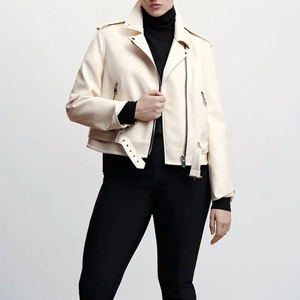 Custom Cream Ivory Women’s Genuine Leather <b>Biker</b> <b>Jacket</b> Slim Fit Asymmetrical Zip Motorcycle Fashion <b>Jacket</b> - Product Image 4
