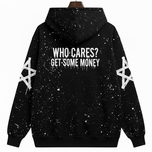 Ensemble de survêtement personnalisé avec imprimé graphique textuel effet éclaboussures, coupe épaules tombantes, en coton épais 100% (400 GSM), comprenant un sweat à capuche zippé noir et un pantalon de survêtement - Product Image 2