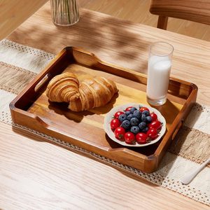 Meilleur grossiste de plateaux de service rectangulaires en bois d'acacia massif, plateau à nourriture sculpté, chez Global Export supplier - Product Image 4