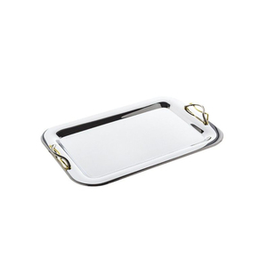 Bandeja de servir ovalada de acero inoxidable pulido a espejo, plato decorativo con borde festoneado y asas para uso en el hogar, hoteles y bodas. - Product Image 3