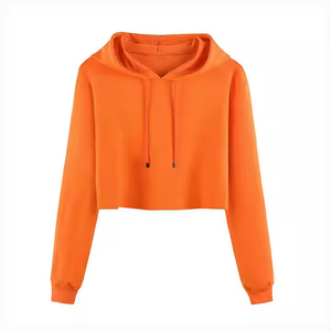 Haut court à capuche pour femme en molleton de coton à manches longues, style streetwear, avec logo personnalisé, idéal pour le sport et la course, ou comme veste en molleton vierge - Product Image 1