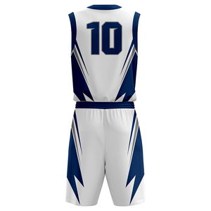 Conjunto de Uniforme de Baloncesto Sublimado Personalizado, Blanco y Azul Marino, Cuello en V, Sin Mangas, Absorbente de Humedad, con Número - Product Image 3