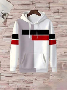 Ensemble survêtement homme blanc, gris, noir et rouge à motifs géométriques, pull à capuche et pantalon assorti, vente en gros OEM ODM - Product Image 4
