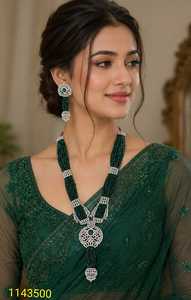 Ensemble collier et boucles d'oreilles en perles de zircon bleu marine de qualité supérieure, plaqué argent, en laiton, pour femmes, bijoux élégants de créateur pour mariage et fêtes nuptiales - Product Image 2