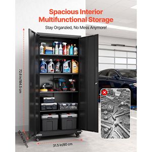 Armadio da Garage in Acciaio con Ruote da 184,4 cm, 5 Ripiani, 4 Mensole Regolabili, 2 Porte Magnetiche, 2 Chiavi - Stoccaggio in Metallo per Magazzino - Product Image 3