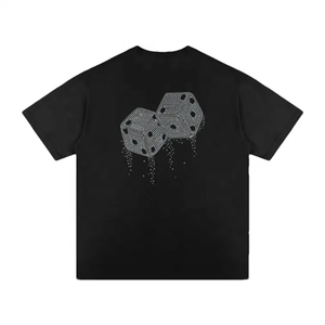 T-shirt oversize de luxe pour homme avec strass, motif diamant vintage, épaules tombantes, streetwear, logo personnalisé, vente en gros, mode - Product Image 3