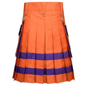 Kilt de Bombero de Algodón Naranja con Detalles en Morado, Dos Bolsillos Laterales Extraíbles, OEM ODM - Product Image 4