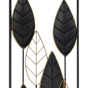 Modern Metal <b>Wall</b> <b>Art</b> Set of 2 Rectangular Floral <b>Leaves</b> Decorative Hanging Sculpture 14x36 Inch - Product Image 2