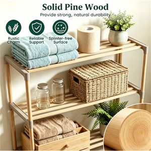 Scaffale da Bagno a 3 Ripiani in Legno di Pino, Salvaspazio con Piedini Antiscivolo, Montaggio Senza Attrezzi - Product Image 4