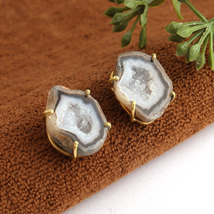 Black geode druzy <b>stud</b> <b>earring</b> prong setting handmade post back <b>stud</b> <b>earring</b> halved <b>crystallize</b> geode <b>stud</b> <b>earring</b> for her - Product Image 4