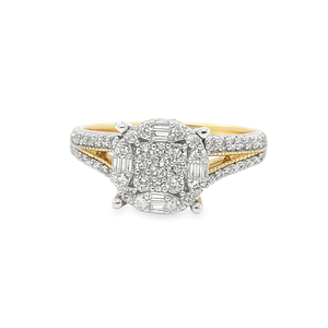 14K Solid White Gold <b>Split</b>-Shank <b>Ring</b> with 0.50-Carat Baguette Cut Cluster Lab Grown Moissanite Rhodium Plated VS1 VVS2 Clarity - Product Image 1