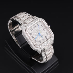 Montre-bracelet automatique pour homme en acier inoxydable, cadran arabe, entièrement sertie de diamants Moissanite de haute qualité, ton blanc, style Hip Hop - Product Image 2