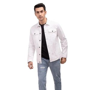 Veste en jean blanche slim fit personnalisée pour hommes, style décontracté, couleur unie, en coton, type trucker, de haute qualité - Product Image 3
