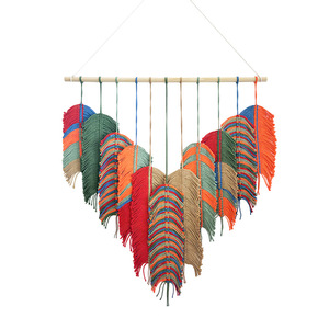 Colorful Heart Macrame Rectangle Wall Hanging Bohemian Tassel Tapestry Handmade Cotton for Theme Decor Living Room Bedroom Cafe - Product Image 5