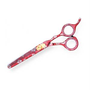 Tijeras de Adelgazamiento de Cabello Reutilizables con Diseño Floral Rojo, 28 Dientes, Hoja de Acero Inoxidable, Mango Largo para Diestros, Uso en Salón de Belleza - Product Image 2