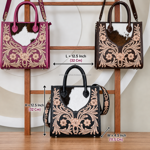Sac fourre-tout en cuir véritable pour femme, style boutique western, en cuir de vachette repoussé, sac à main de cowgirl, sac à bandoulière - Product Image 2
