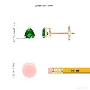 Pendientes de tuerca con corte trillón de esmeralda AAA en oro amarillo de 14K, pendientes nupciales minimalistas con gema verde - Product Image 3