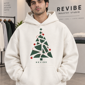 Custom <b>Christmas</b> <b>Hoodie</b> Abstract Tree Print Oversized Heavyweight Fleece Unisex Pullover Sweatshirt Wholesale OEM - Product Image 3
