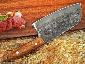 Custom Handmade Forged Carbon Steel Cleaver <b>Knife</b> Wood Handle Leather Sheath 8in 3.0mm Thick Blade Extra <b>Sharp</b> Modern Dishwasher - Product Image 2