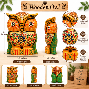 Figura de Búho Colorida Hecha a Mano en Madera |   Estatua de Animal Pintada a Mano Tradicional para Decoración de Mesa de Boda - Product Image 5