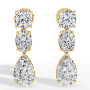 Pendientes Colgantes de Diamantes Cultivados en Laboratorio Chapados en Oro, Corte Cojín Ovalado y Pera, Tres Piedras, para Mujer, Joyería Fina - Product Image 1