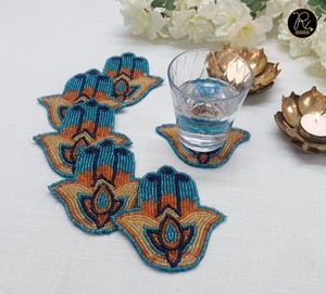 Handmade <b>Beaded</b> Tea <b>Coaster</b> Set with Elegant Checkered Design Ideal for Table Decor Gifting Daily Use and Home Styling - Product Image 2