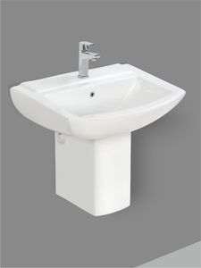 Lavabo Cuadrado de Cerámica para Colgar en la Pared, Lavabo Moderno de Pedestal Parcial, Lavabos Compactos Flotantes para Baño, Lavabo de Calidad Premium - Product Image 3