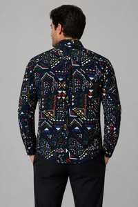 เสื้อเชิ้ตผู้ชายลายวินเทจสไตล์ลำลอง แขนยาว ติดกระดุม ปกคอพับ ใส่ได้ทุกโอกาส - Product Image 3