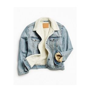 Chaqueta de Mezclilla de Algodón Ecológica, Resistente al Viento y Transpirable, con Forro de Sherpa Azul, Estilo Hip Hop para Hombre, Personalizada OEM - Product Image 1