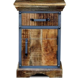 Mesita de Noche Moderna Hecha a Mano de Madera de Mango Maciza y Gabinete de Almacenamiento con 2 Cajones - Product Image 1